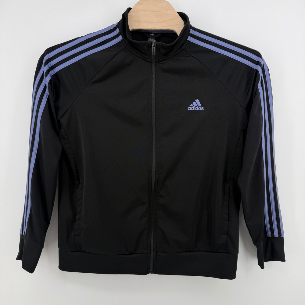 Adidas Primegreen Mens XL Black Track Jacket Purple 3-Stripe Full Zip